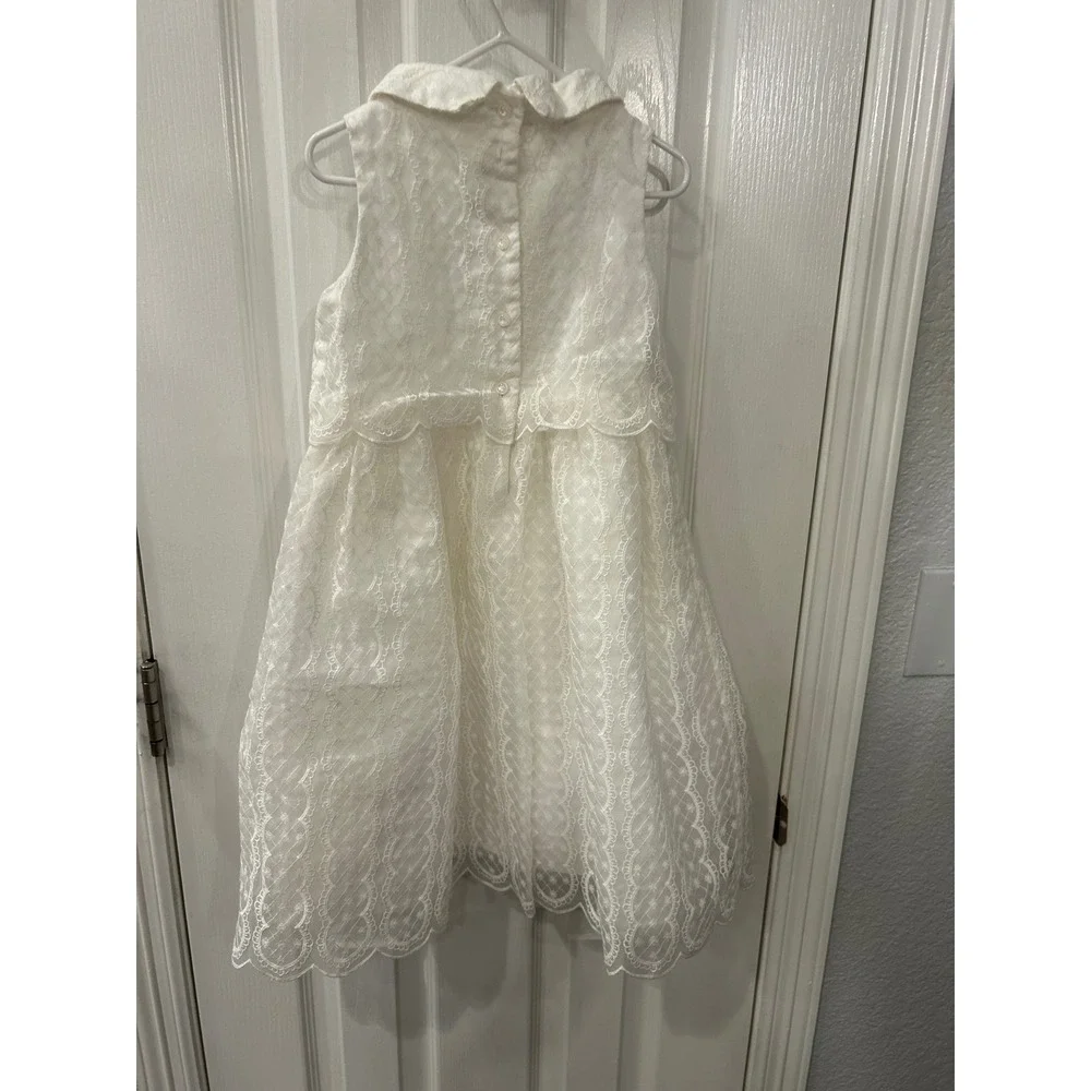 Janie & Jack‎ Lace Special Occasion Dress White Sleeveless Tiered Scalloped Hem